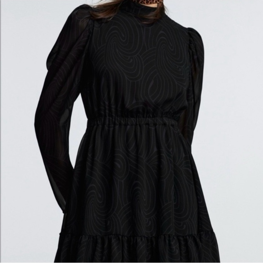 Zara Black Ruffled Tiered Cocktail Dress